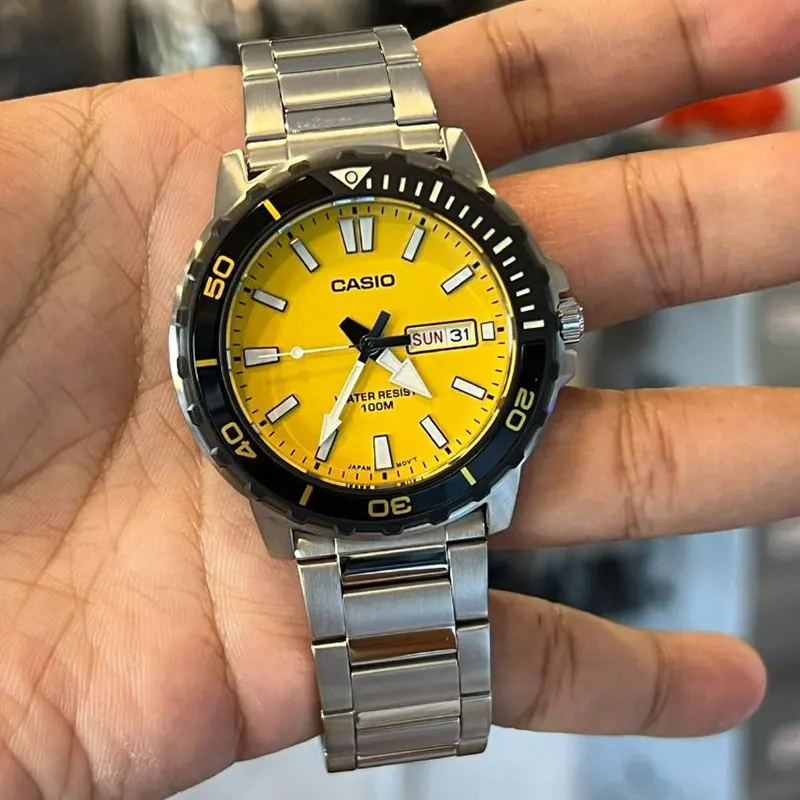 Casio Anti-reverse Bezel Yellow Dial Men's Watch | MTD-125D-9AV